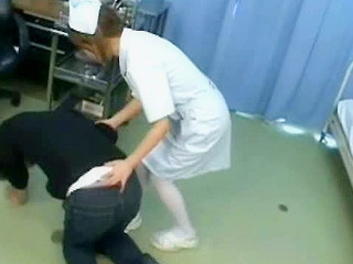 Asian teen nurse pleases a patient with a handjob